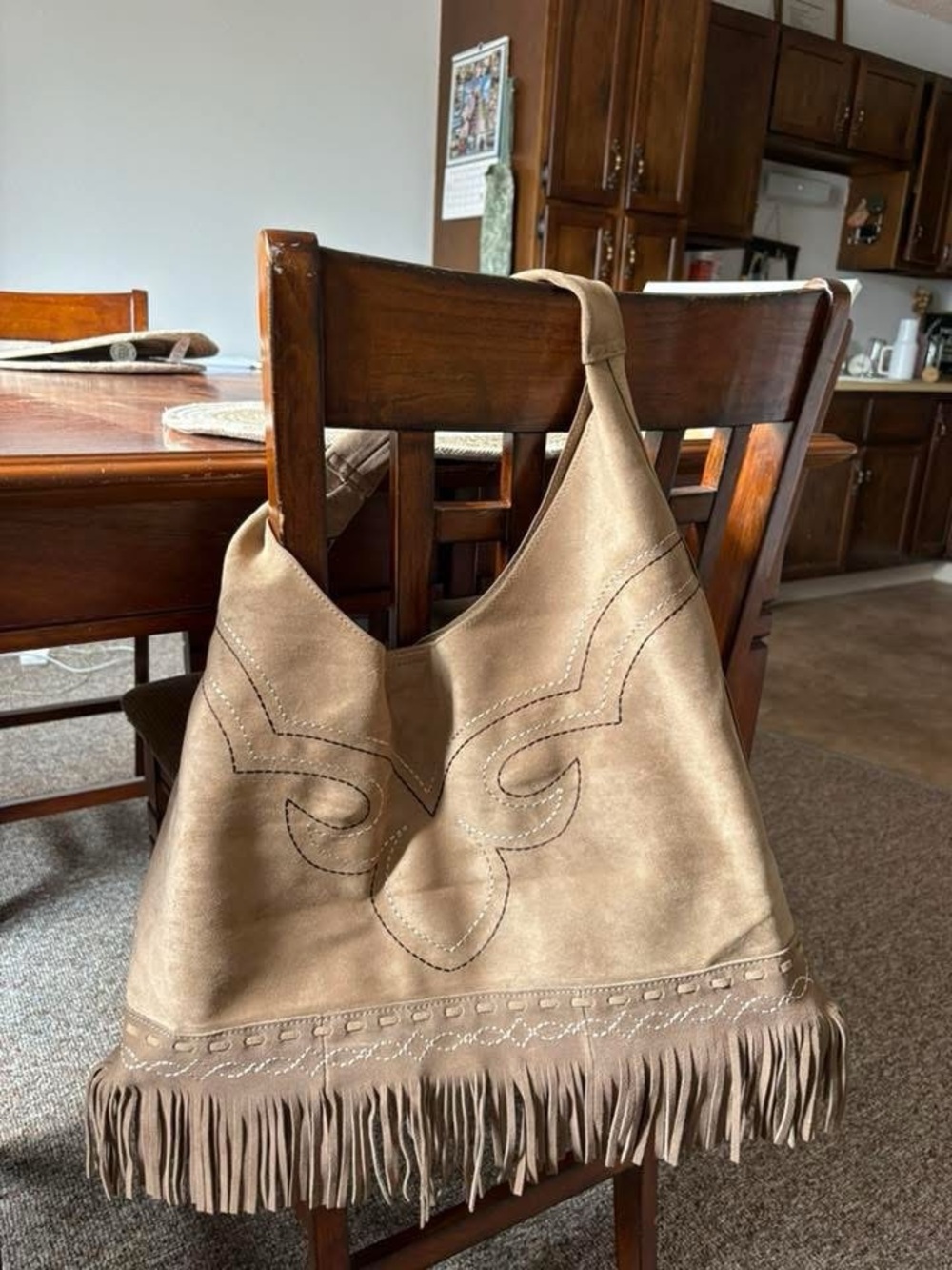 Suede Fringe Bag in Taupe